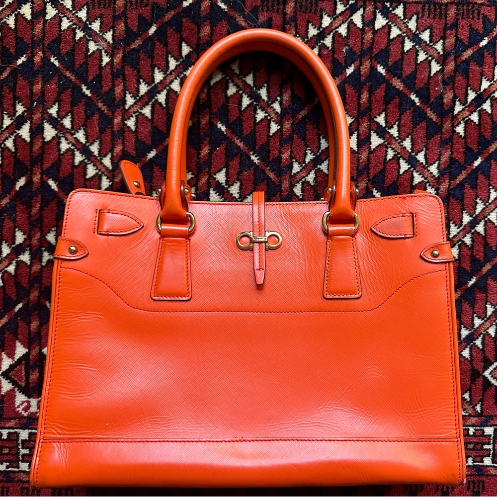 Salvatore Ferragamo Orange Box Leather Top Handle Bag. In very good condition.